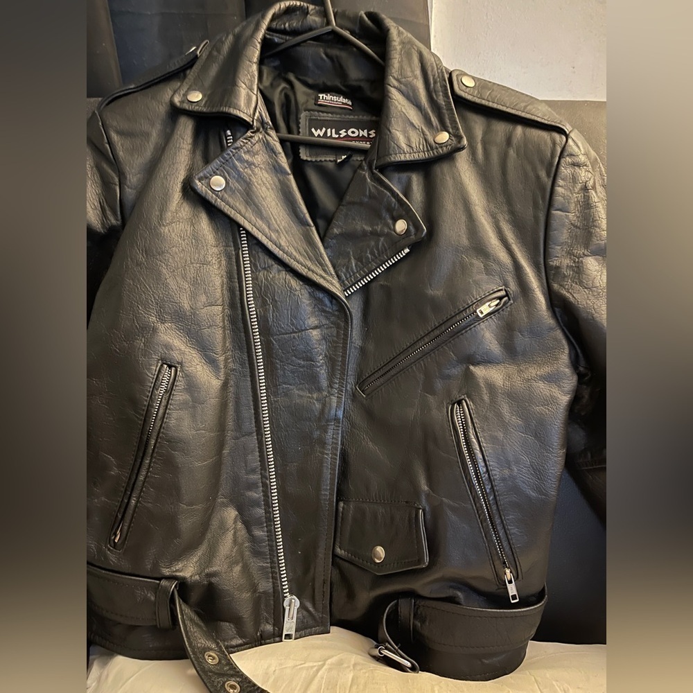Wilsons Black Leather Biker Jacket W/Silver hardware Style # 6630.01 FMC